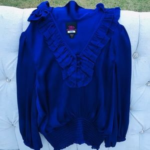Bebe Royal Blue Ruffled Blouse Small NWOT